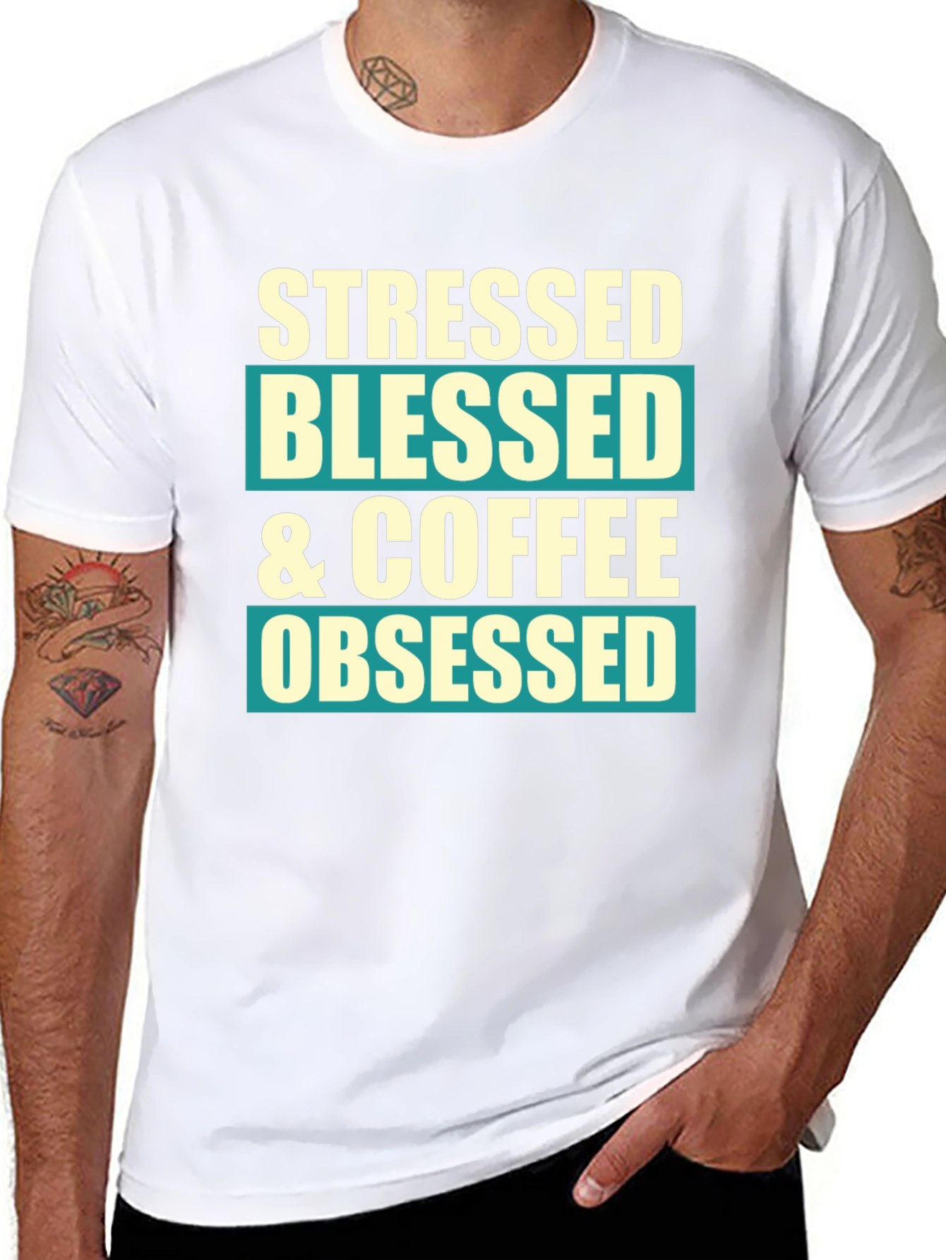 Stressed Blessed & Coffee Obsessed Graphic T-Shirt