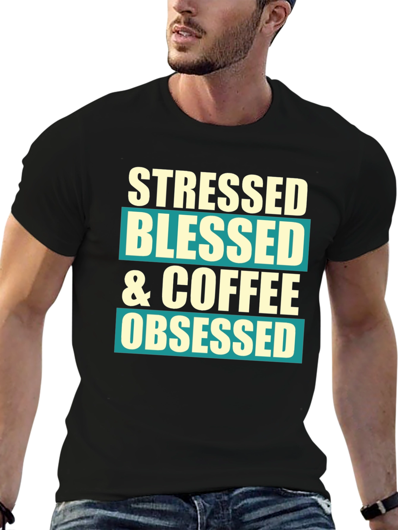 Stressed Blessed & Coffee Obsessed Graphic T-Shirt