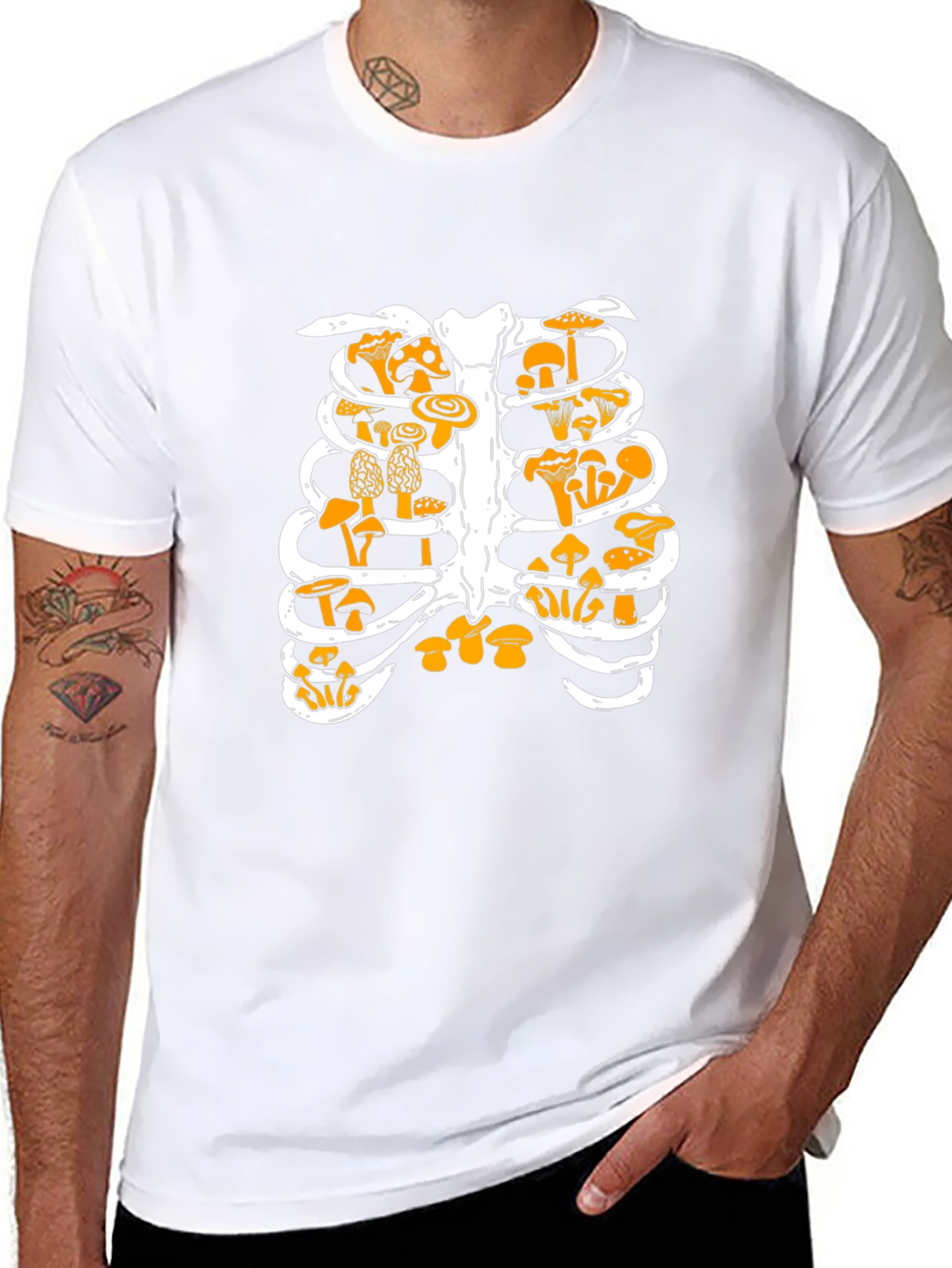 Mushroom Ribcage Graphic Tee - Unique Black T-Shirt