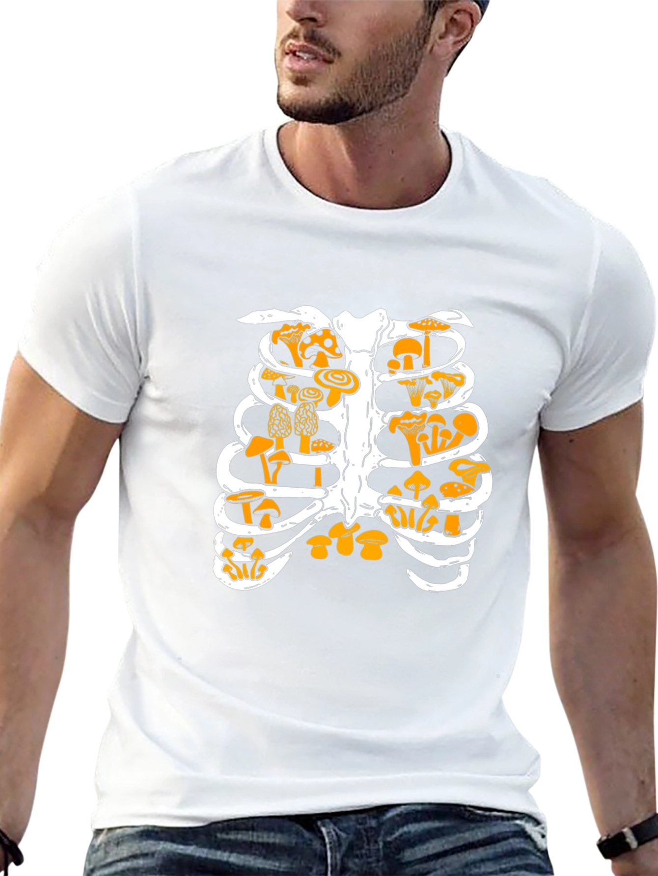 Mushroom Ribcage Graphic Tee - Unique Black T-Shirt