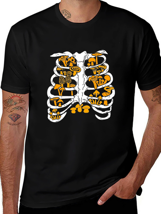Mushroom Ribcage Graphic Tee - Unique Black T-Shirt
