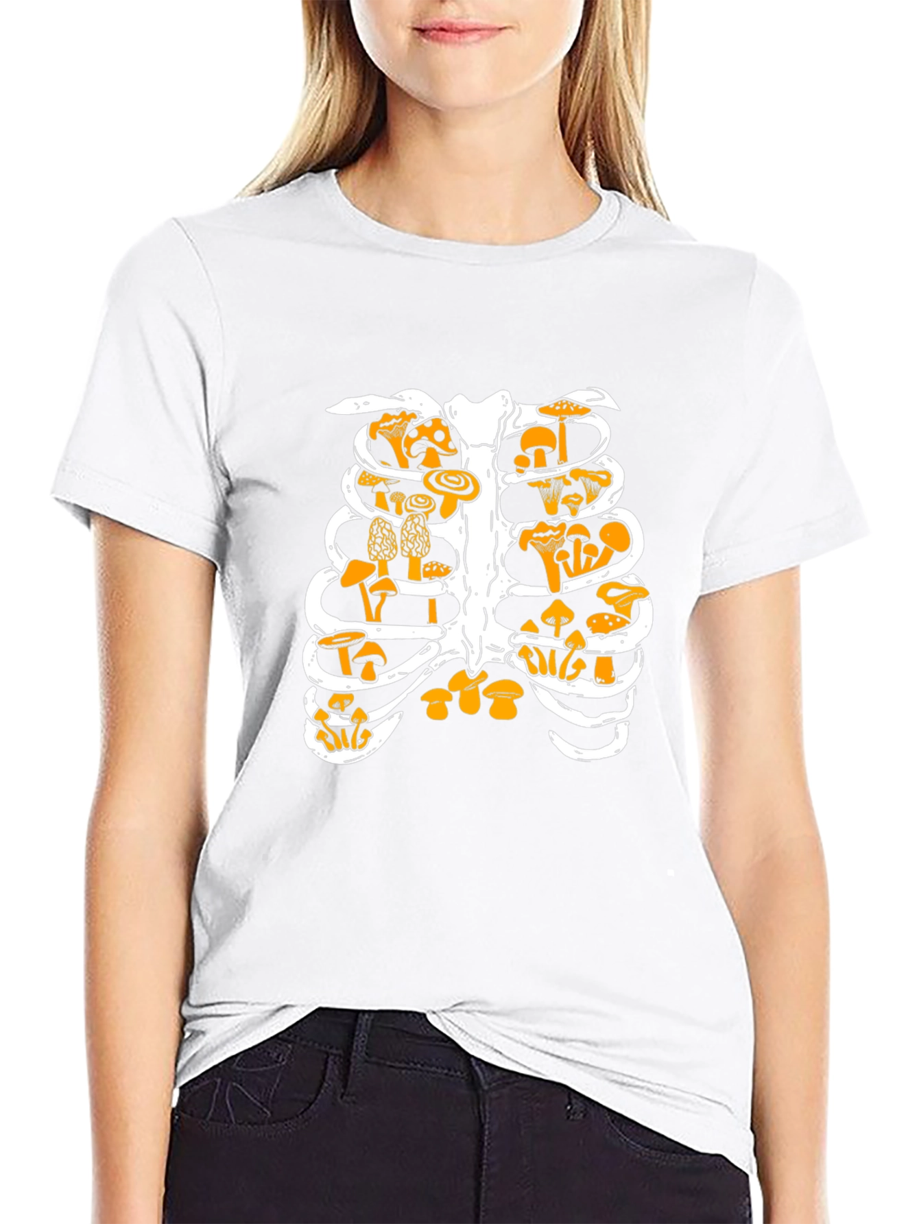 Mushroom Ribcage Graphic Tee - Unique Black T-Shirt