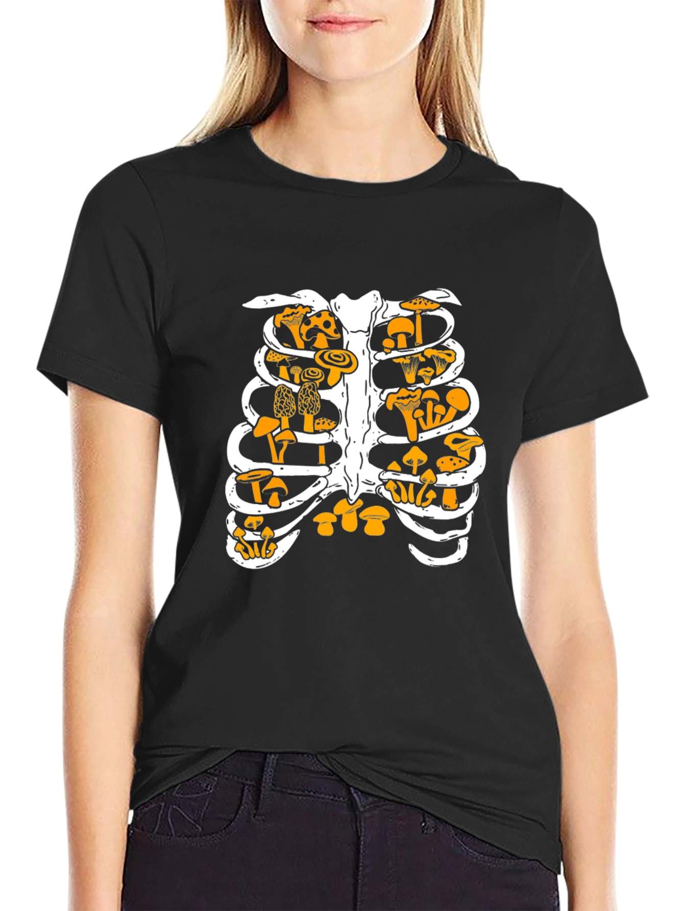 Mushroom Ribcage Graphic Tee - Unique Black T-Shirt
