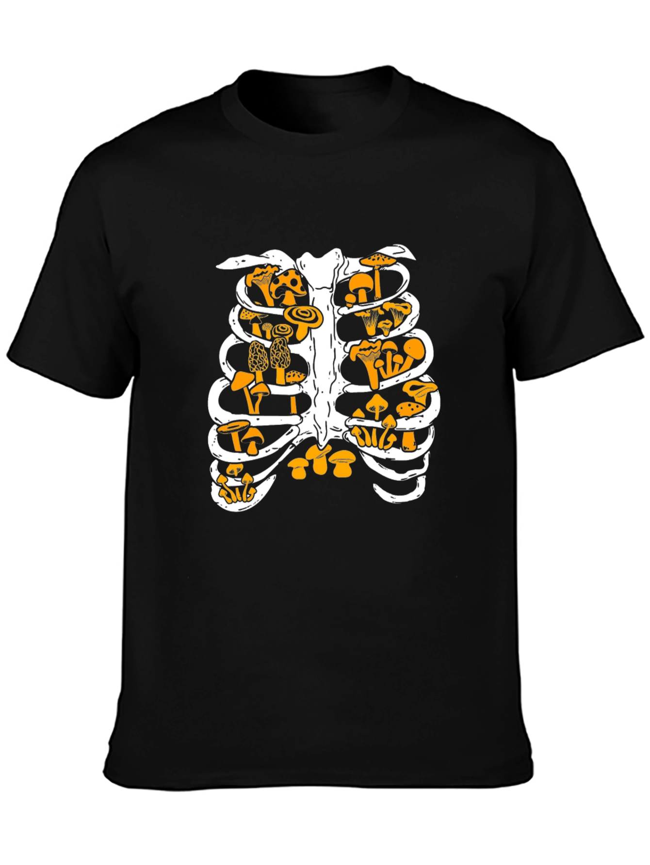 Mushroom Ribcage Graphic Tee - Unique Black T-Shirt