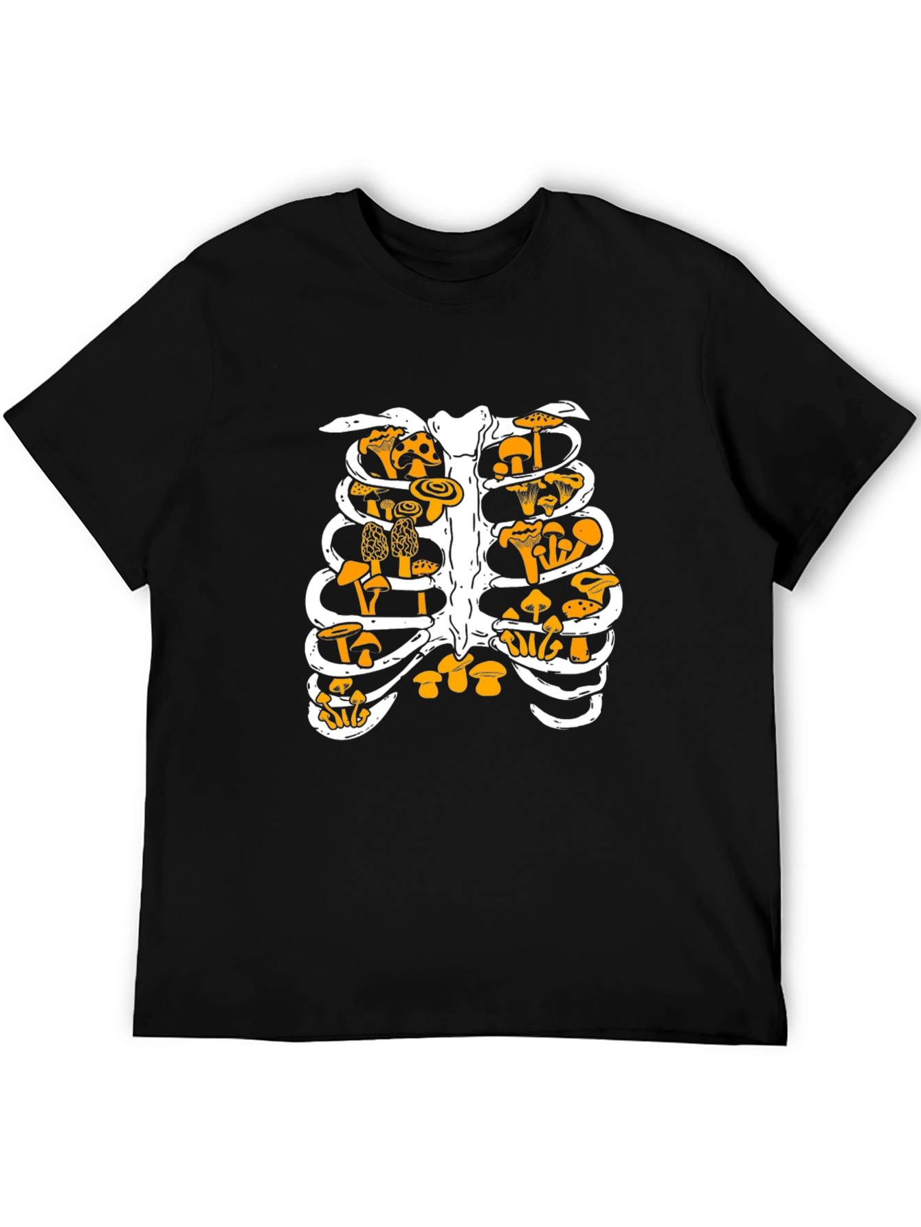 Mushroom Ribcage Graphic Tee - Unique Black T-Shirt