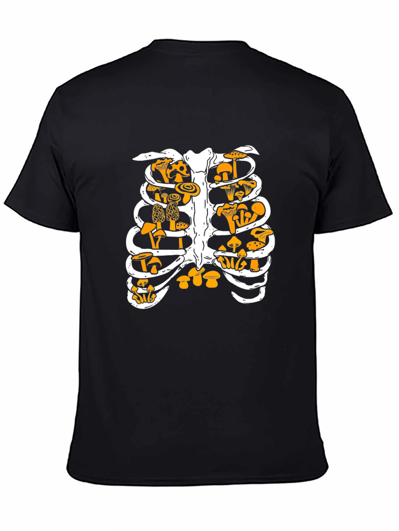 Mushroom Ribcage Graphic Tee - Unique Black T-Shirt