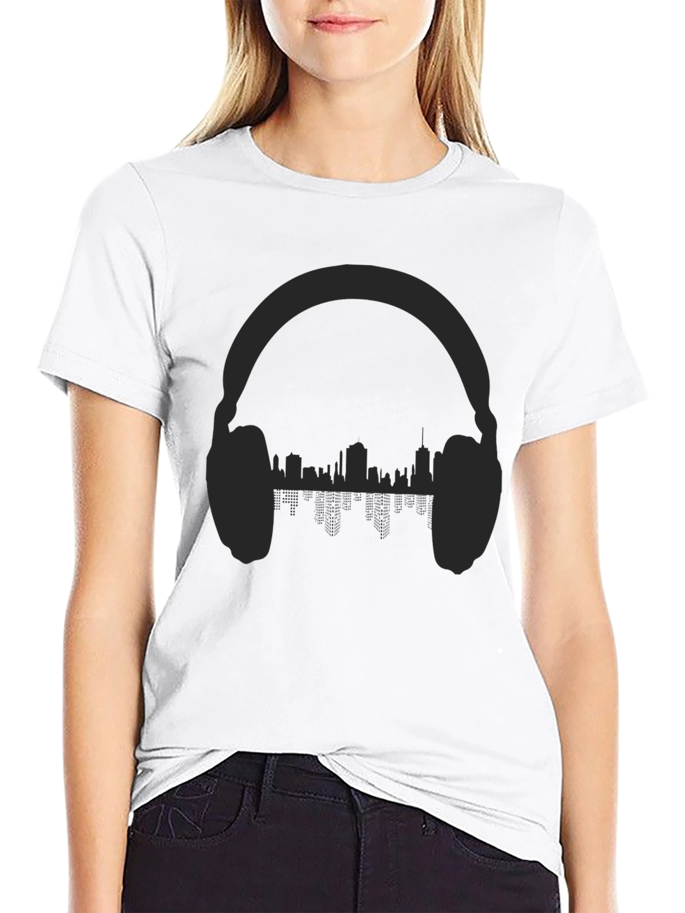 Urban Beats Tee - Headphones & Cityscape Design