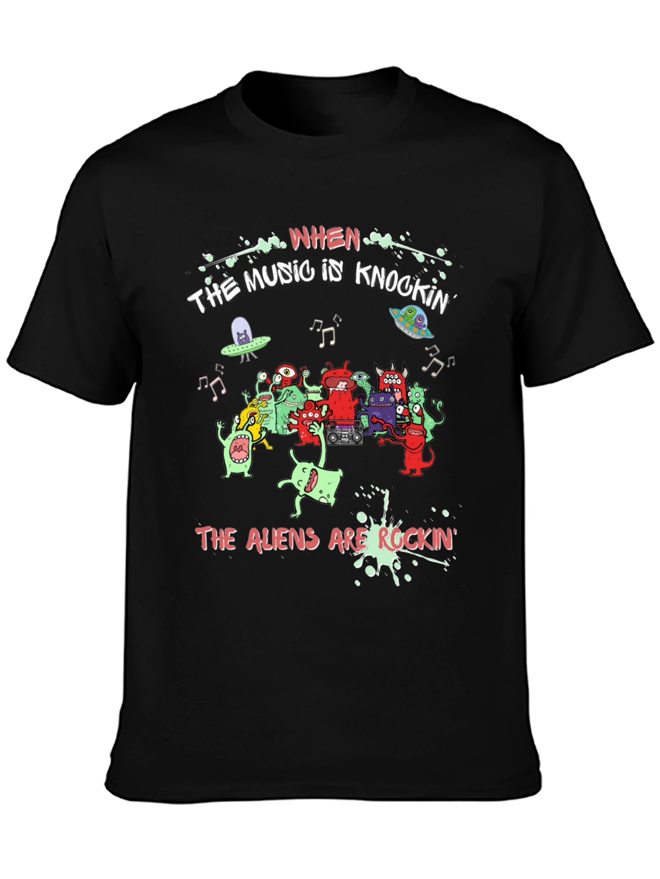 Aliens Rockin Black Graphic Tee