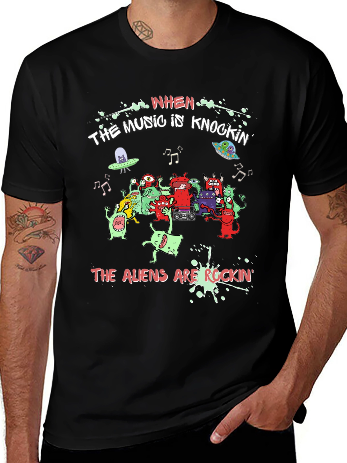 Aliens Rockin Black Graphic Tee
