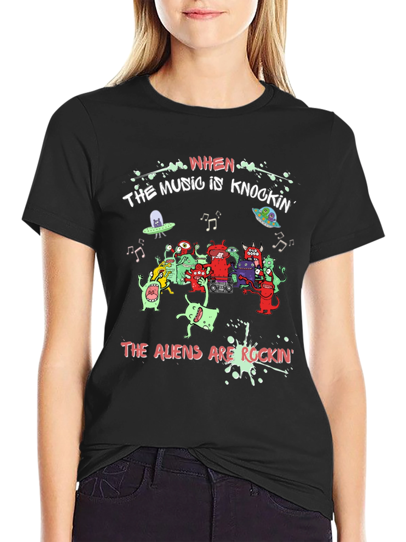 Aliens Rockin Black Graphic Tee