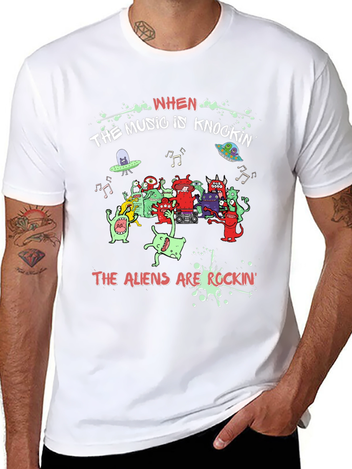 Aliens Rockin Black Graphic Tee