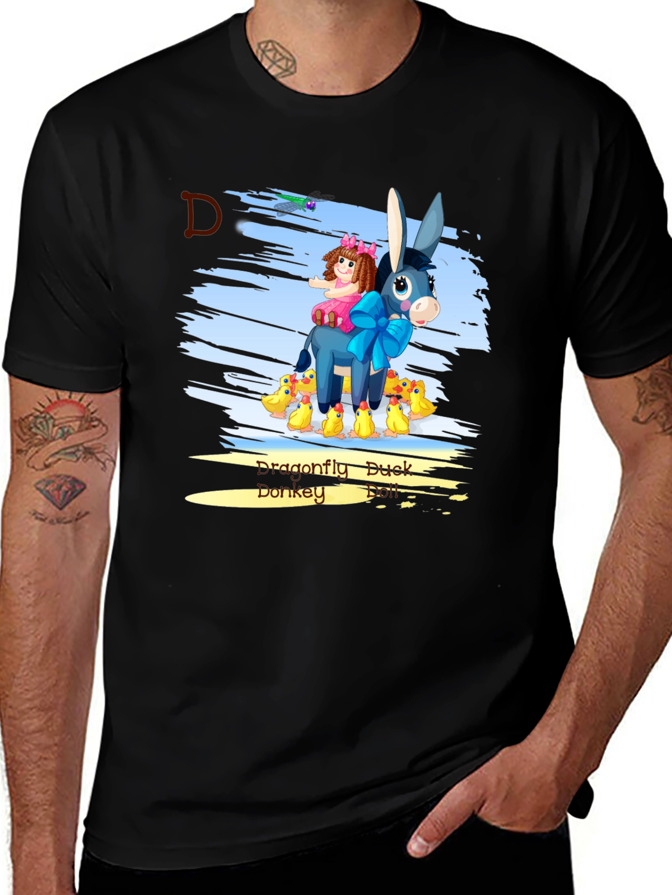 Cartoon Donkey & Ducks Graphic T-Shirt