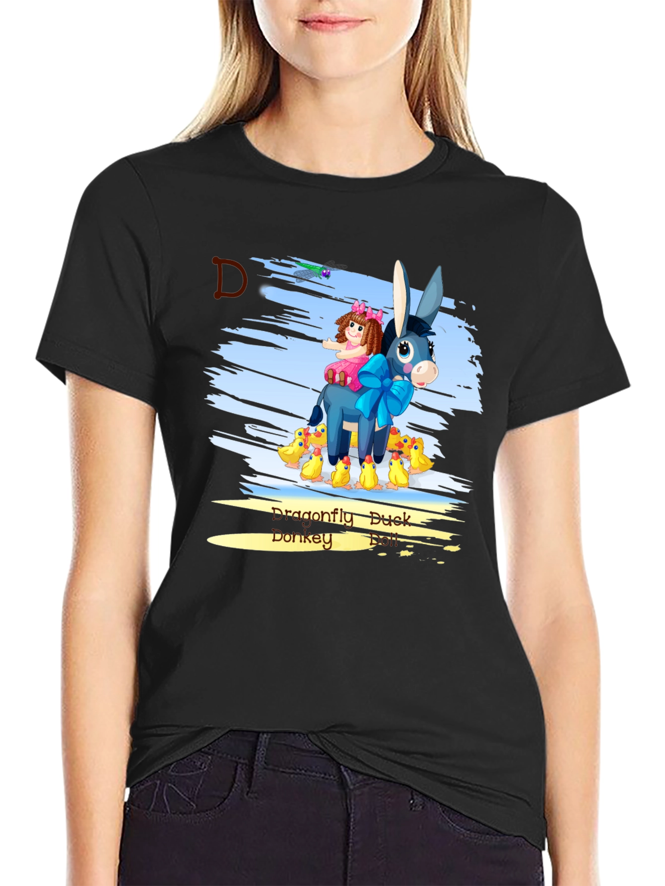 Cartoon Donkey & Ducks Graphic T-Shirt
