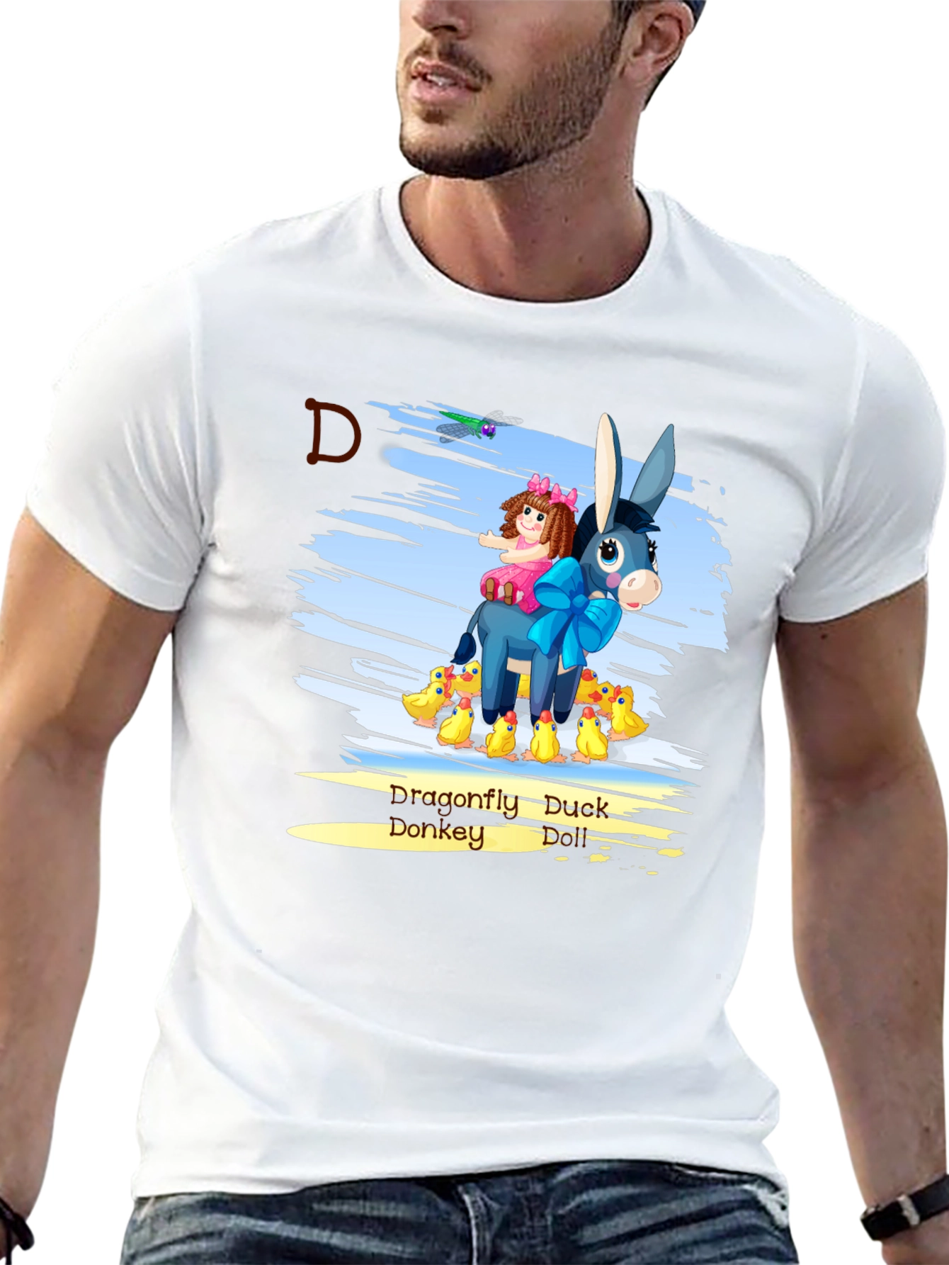 Cartoon Donkey & Ducks Graphic T-Shirt