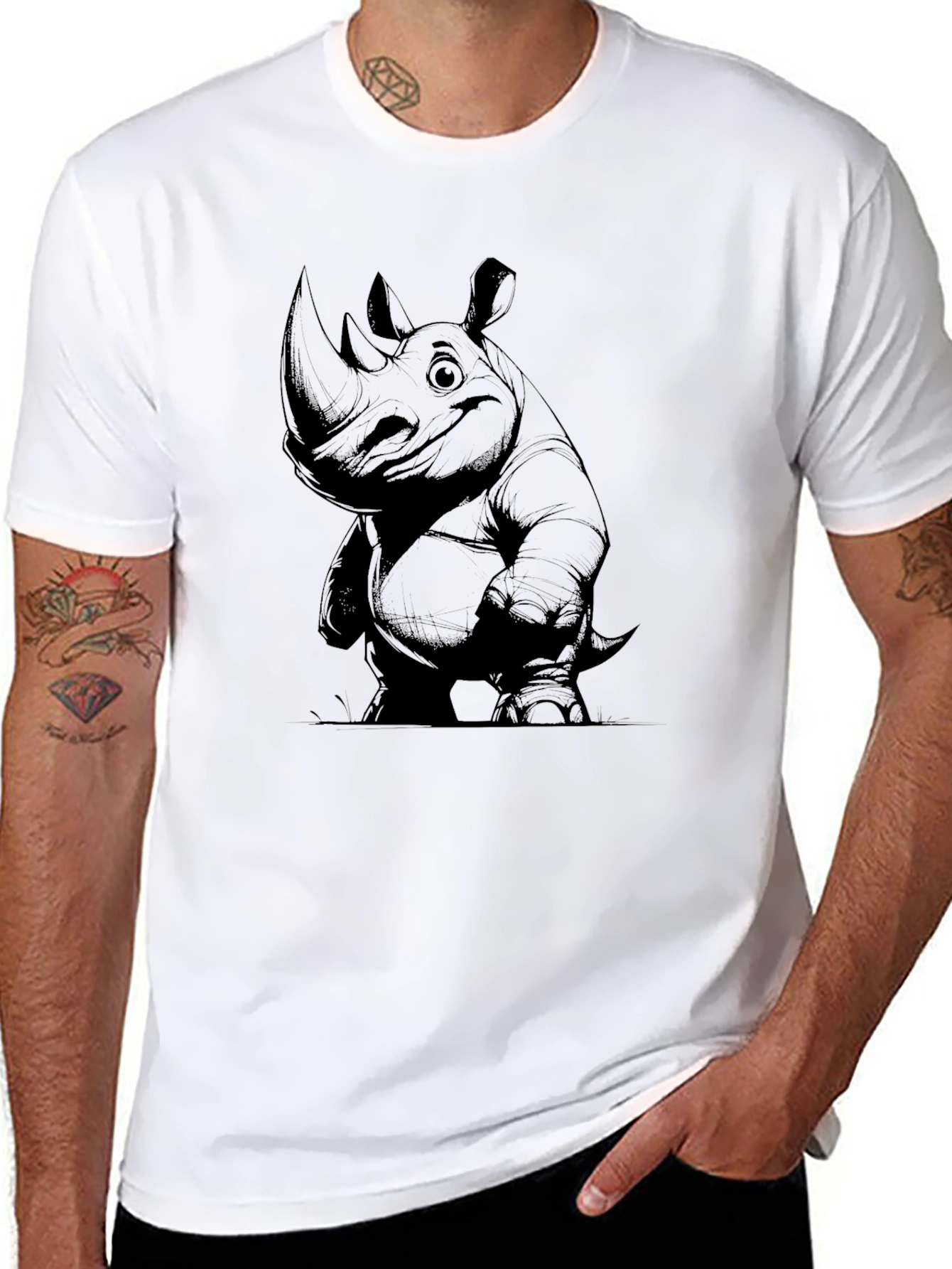 Rhino Graphic Tee - Mens Black Cotton T-Shirt