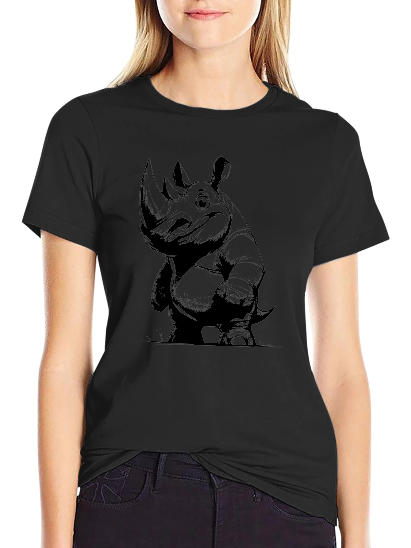 Rhino Graphic Tee - Mens Black Cotton T-Shirt