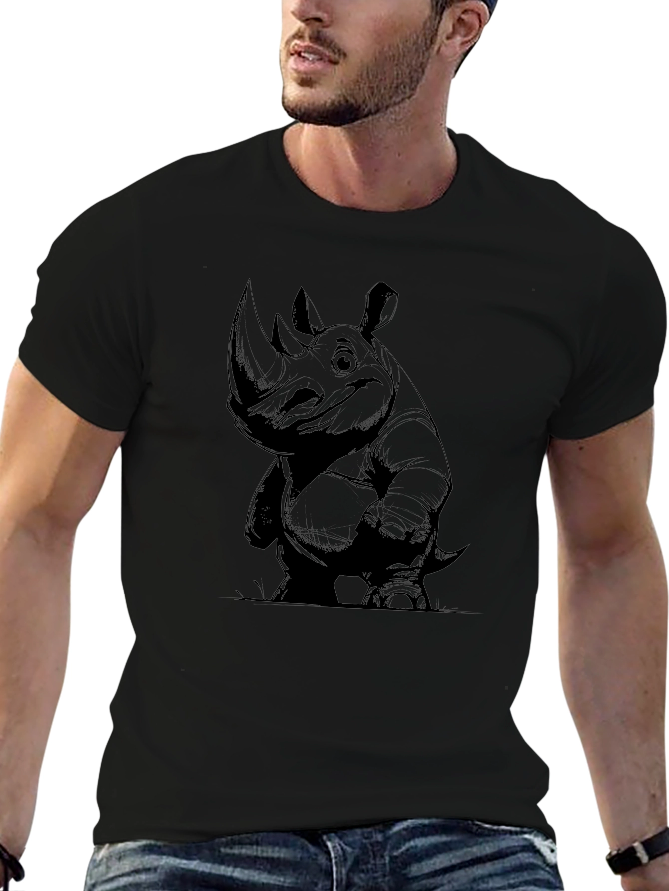 Rhino Graphic Tee - Mens Black Cotton T-Shirt