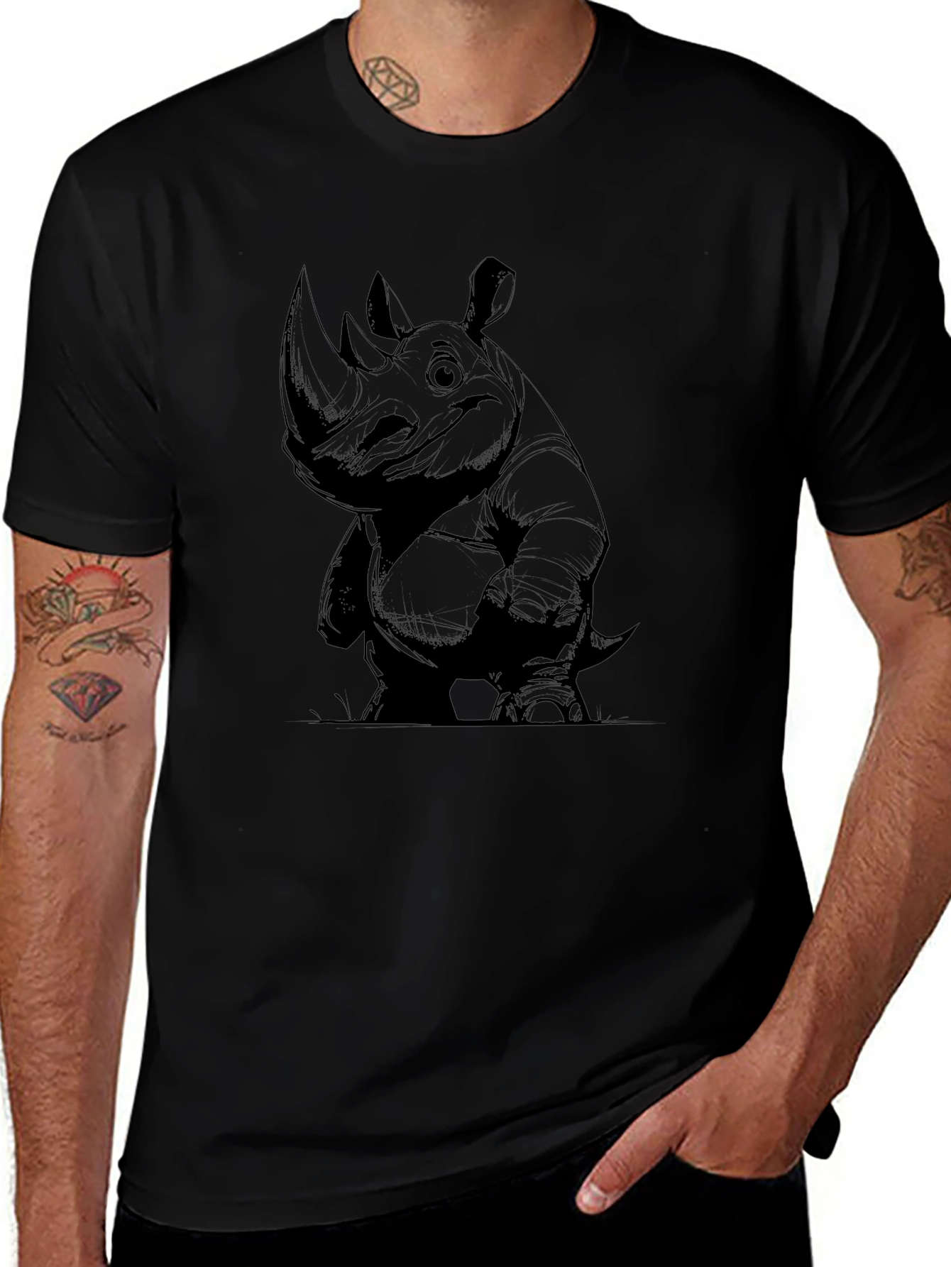 Rhino Graphic Tee - Mens Black Cotton T-Shirt