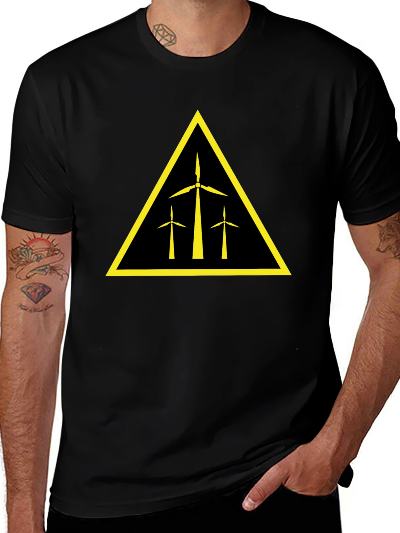 Wind Turbine Warning Sign Black T-Shirt