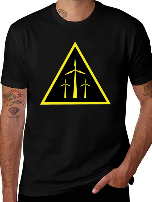 Wind Turbine Warning Sign Black T-Shirt