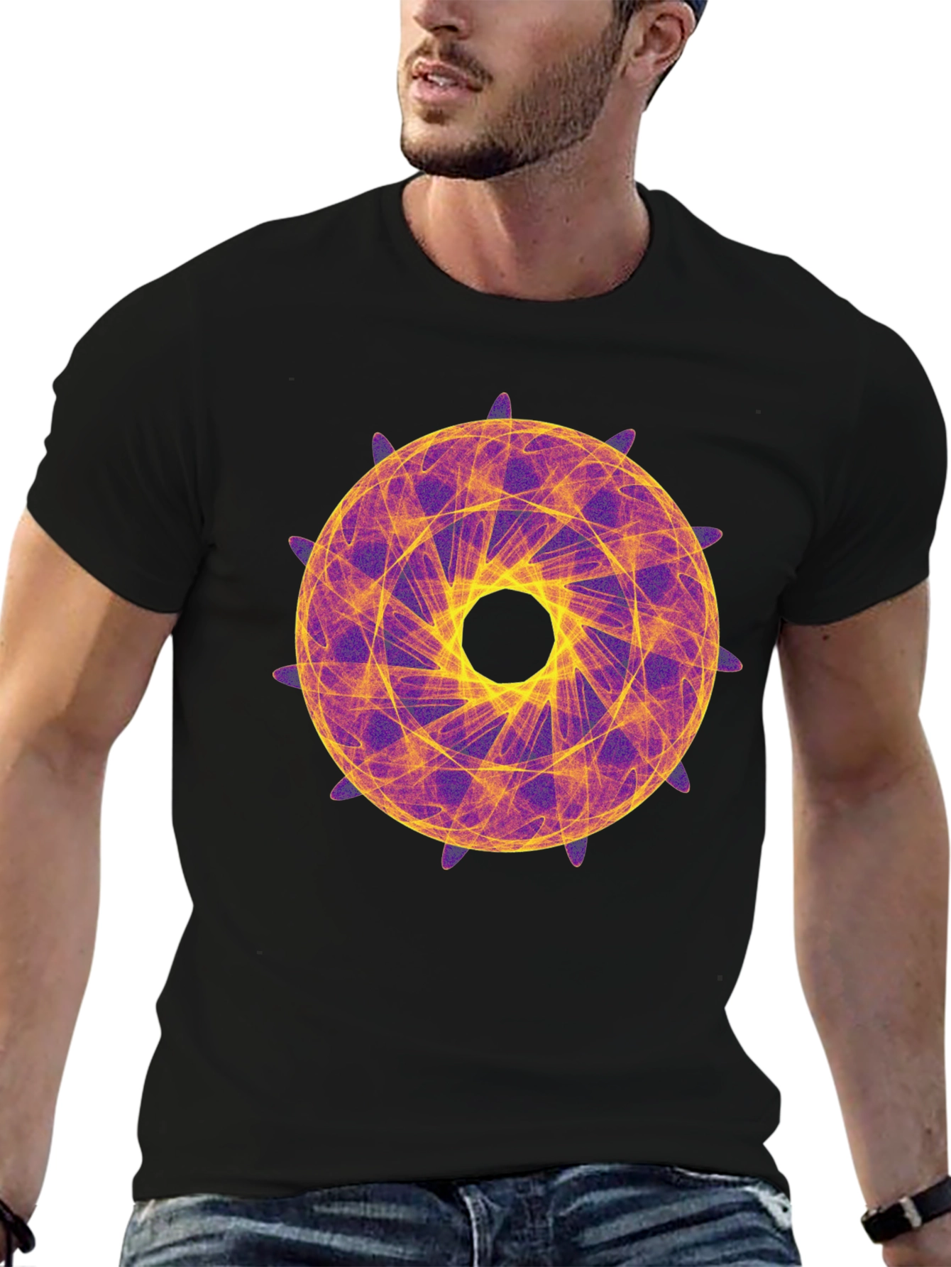 Geometric Mandala Graphic Tee - Stylish Black T-Shirt