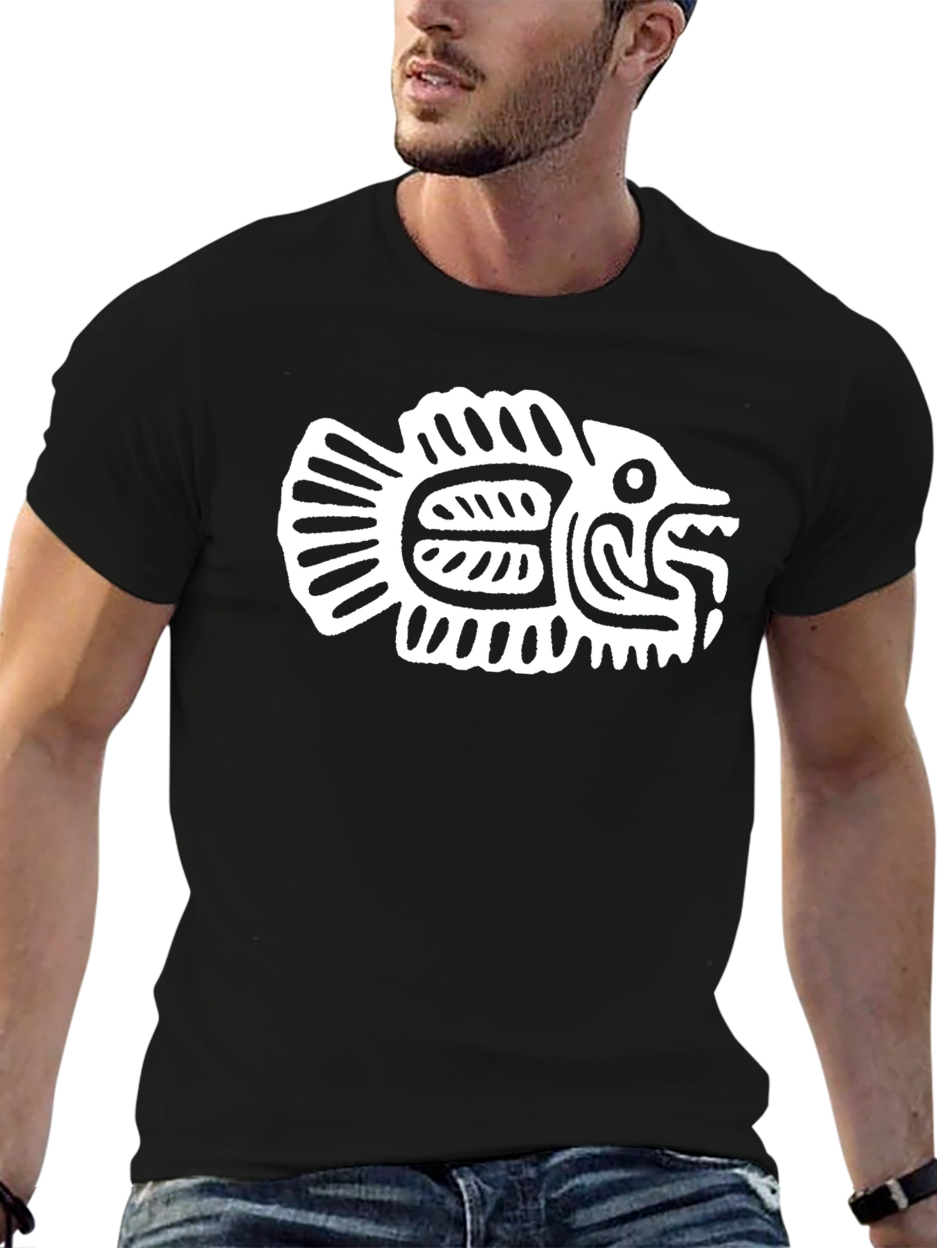Tribal Fish Graphic Black T-Shirt
