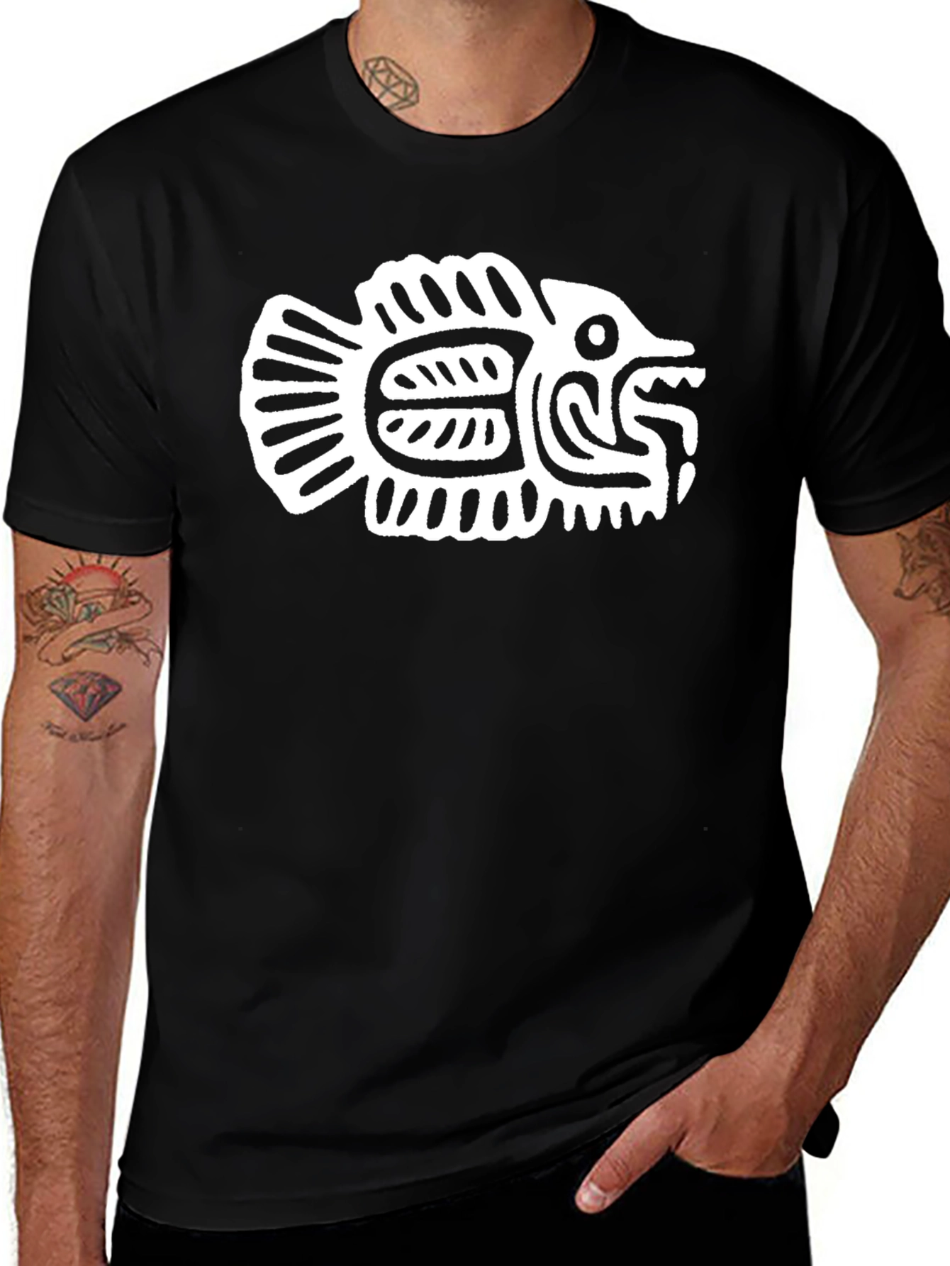 Tribal Fish Graphic Black T-Shirt