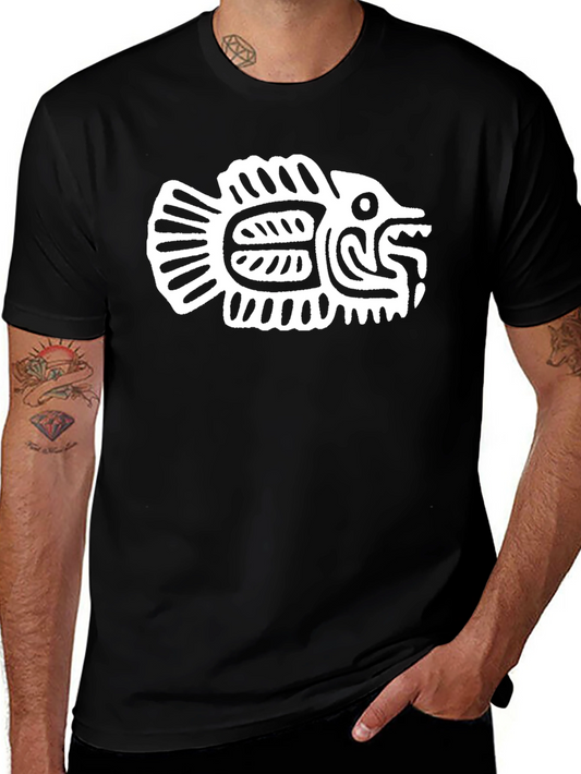 Tribal Fish Graphic Black T-Shirt