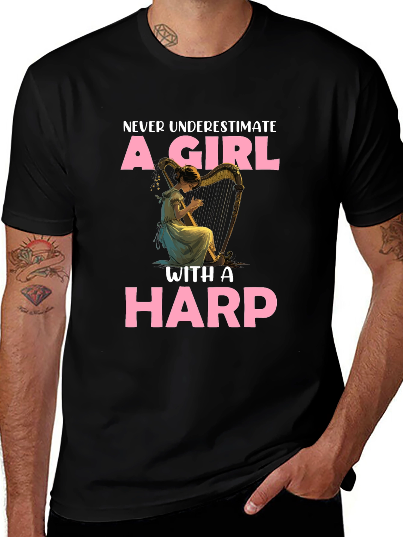 Girl with Harp Graphic T-Shirt