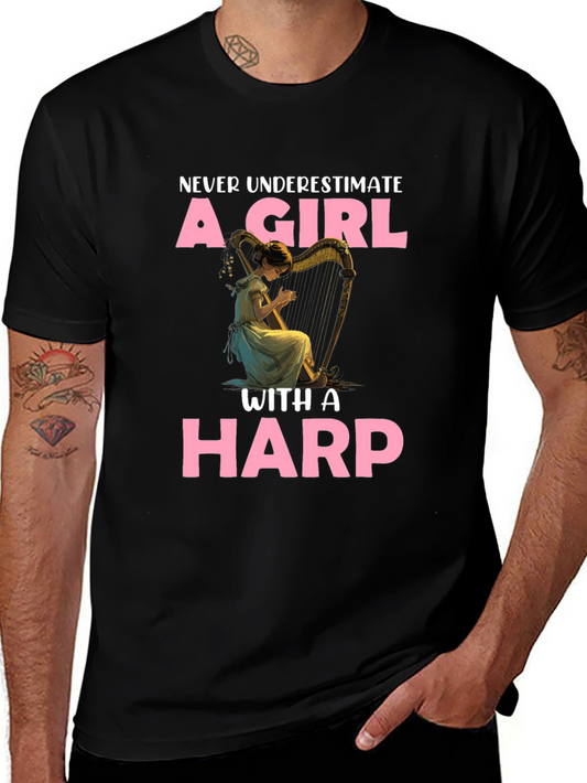 Girl with Harp Graphic T-Shirt