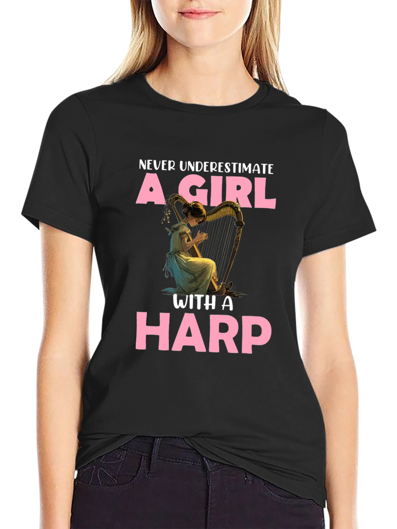 Girl with Harp Graphic T-Shirt