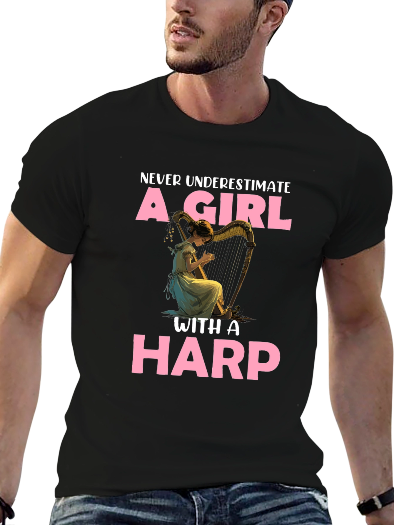 Girl with Harp Graphic T-Shirt