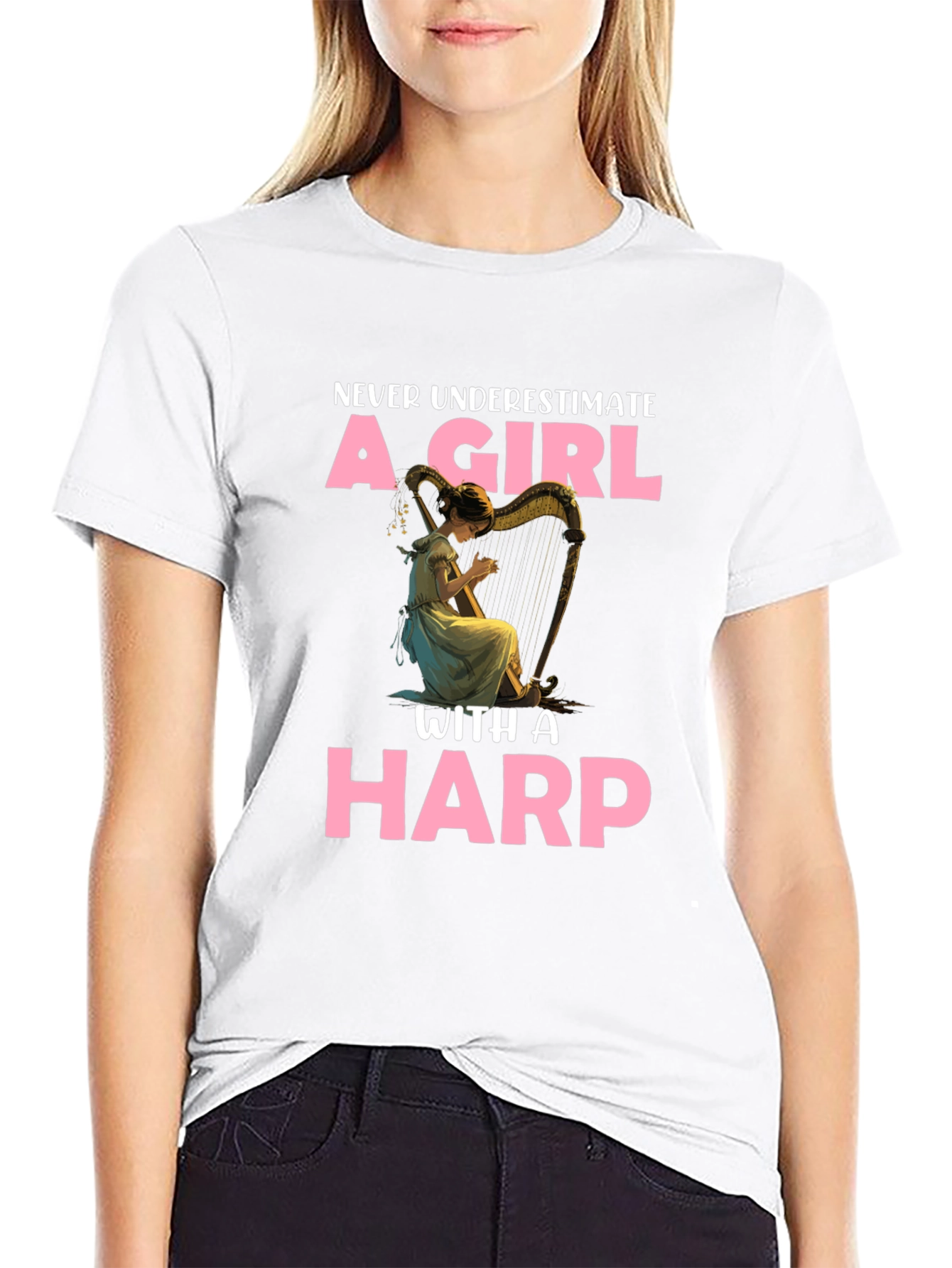 Girl with Harp Graphic T-Shirt