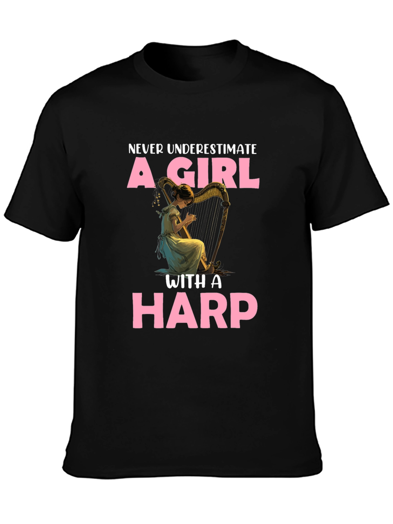 Girl with Harp Graphic T-Shirt