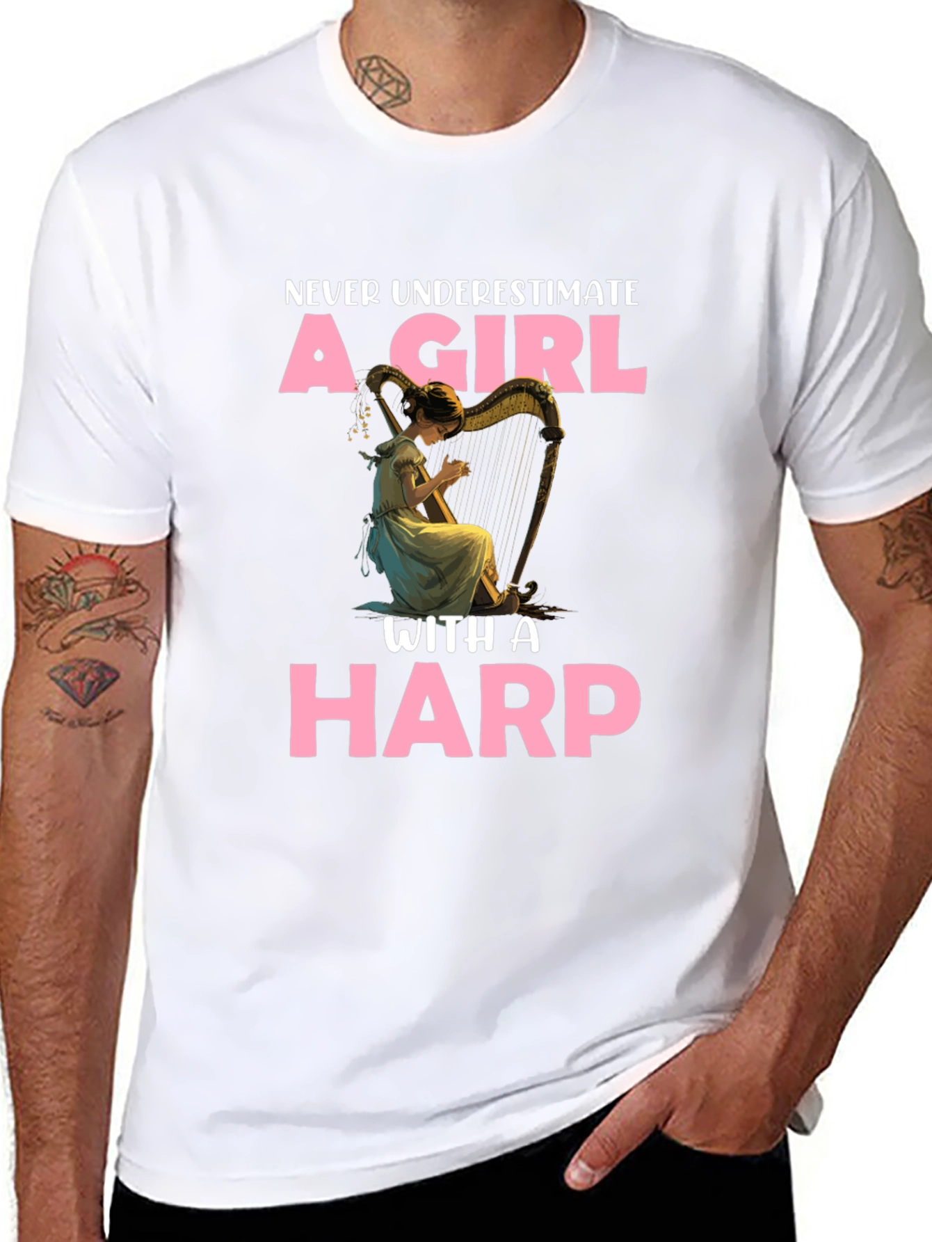Girl with Harp Graphic T-Shirt