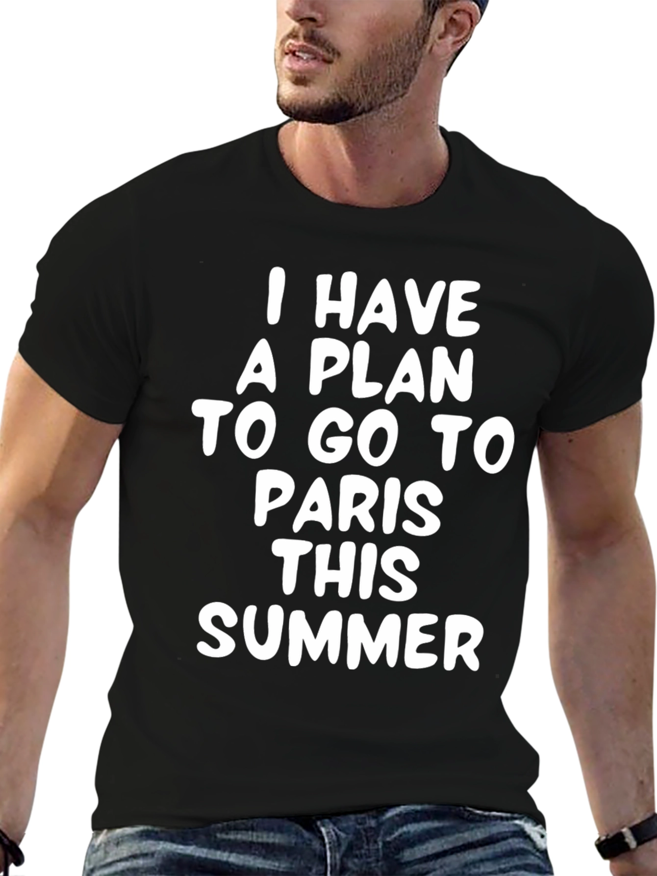 Paris Summer Plan T-Shirt - Black Crew Neck Tee