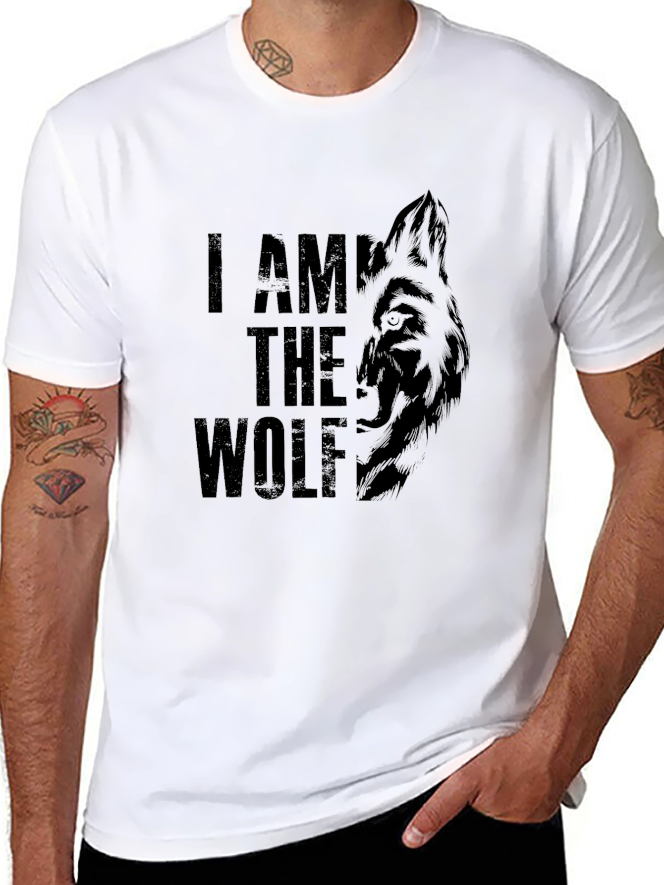 I Am The Wolf T-Shirt Black Crew Neck