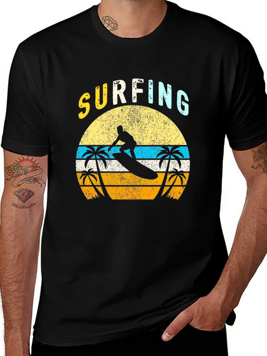 Retro Surfing Graphic T-Shirt - Black