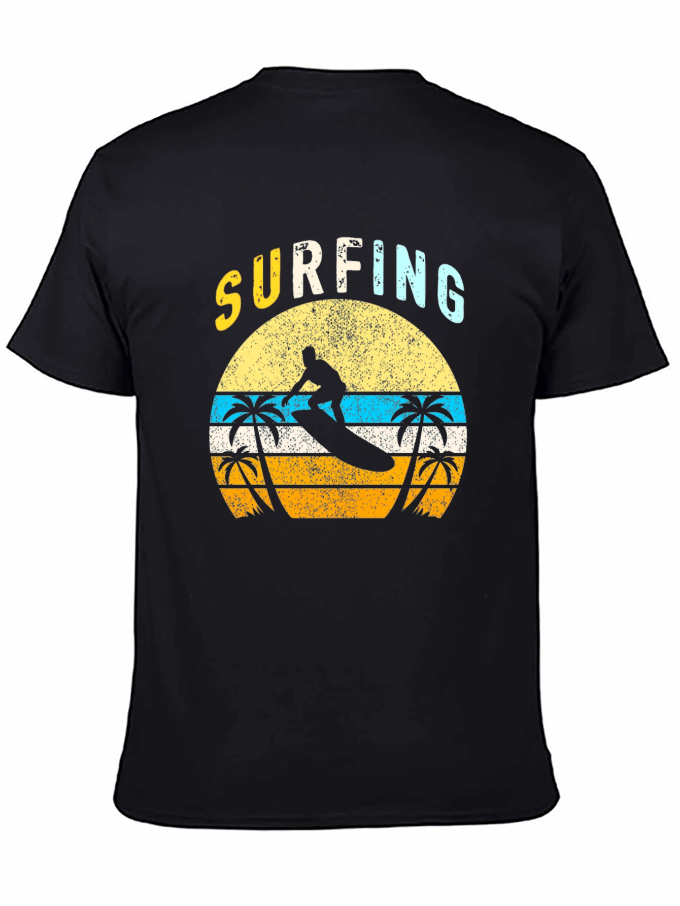 Retro Surfing Graphic T-Shirt - Black