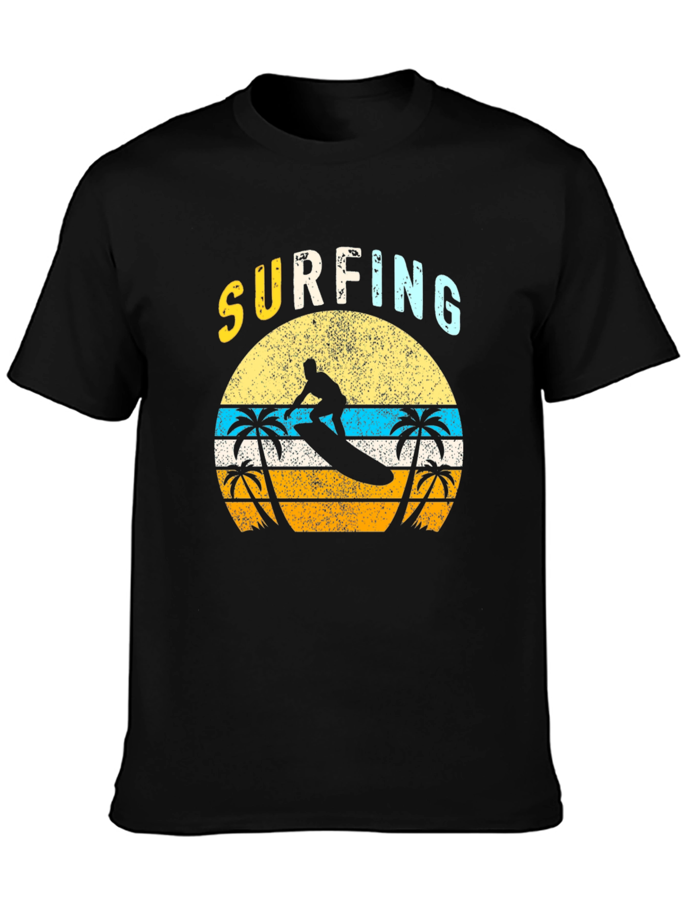 Retro Surfing Graphic T-Shirt - Black