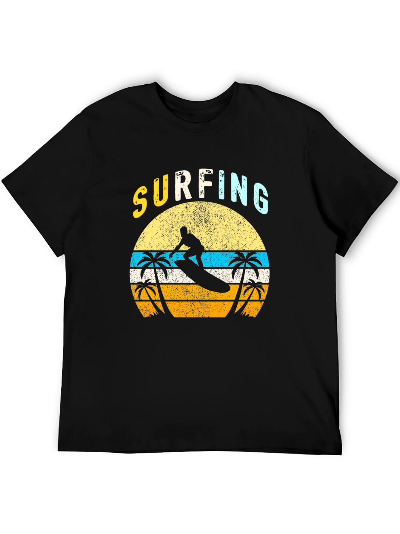 Retro Surfing Graphic T-Shirt - Black
