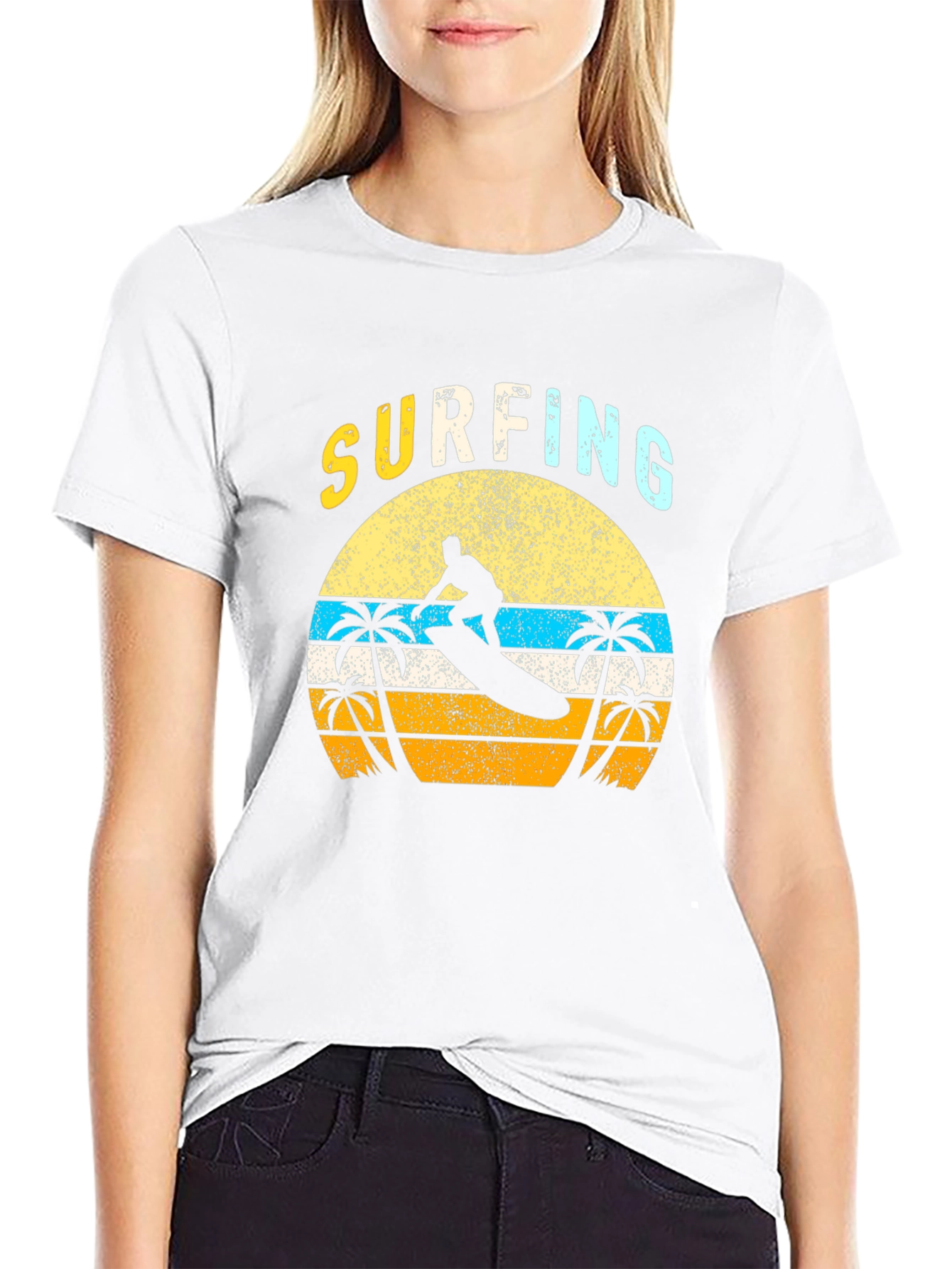Retro Surfing Graphic T-Shirt - Black