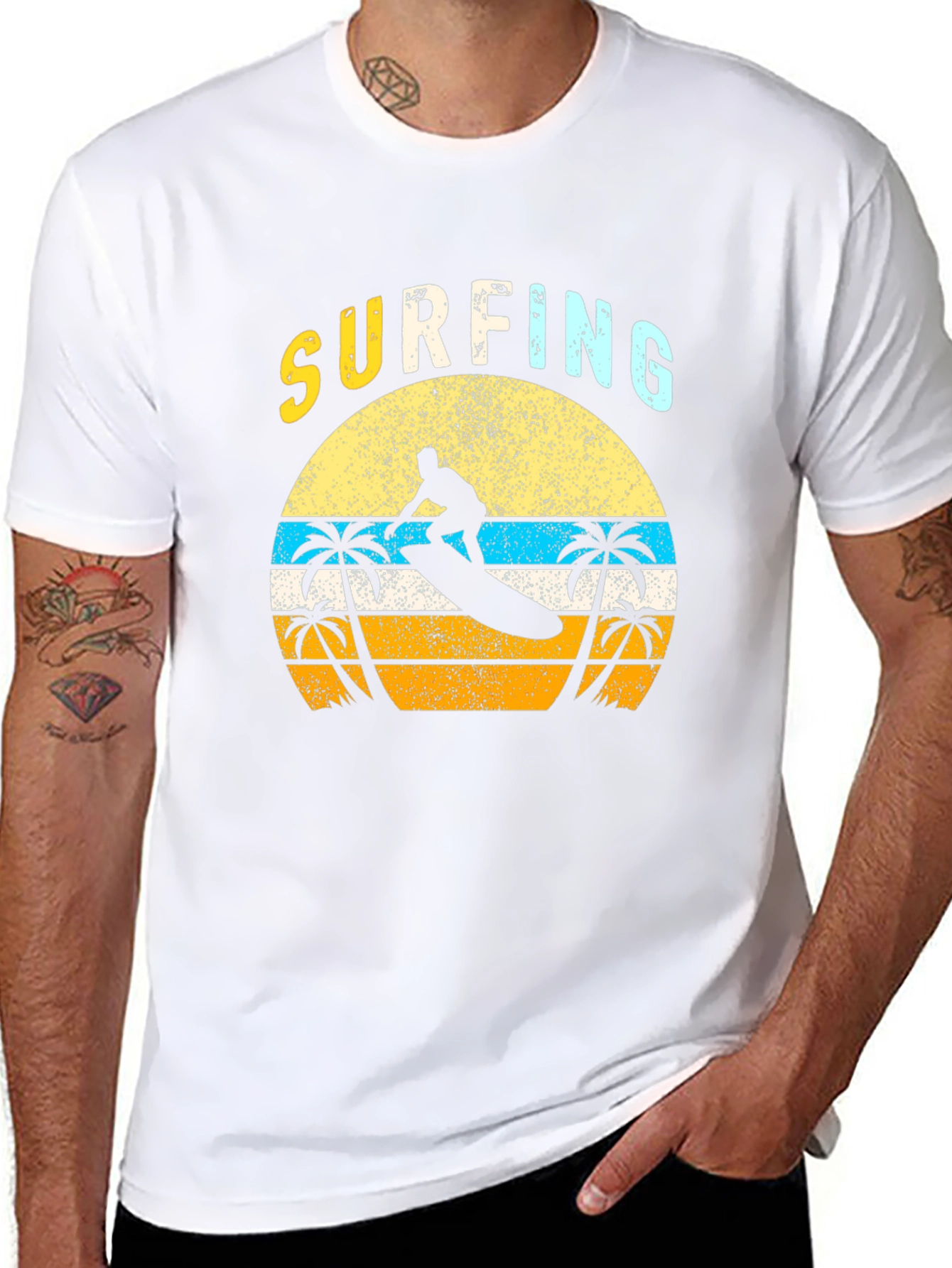 Retro Surfing Graphic T-Shirt - Black