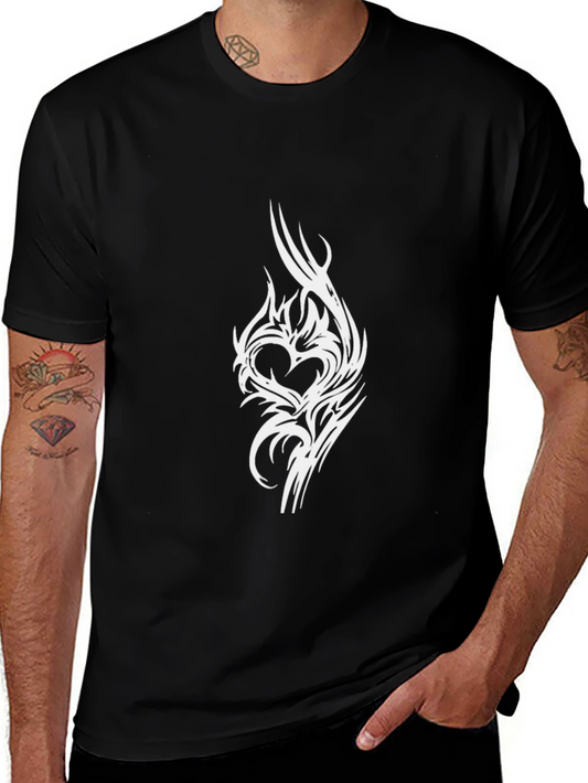 Black Tee with Tribal Heart Design