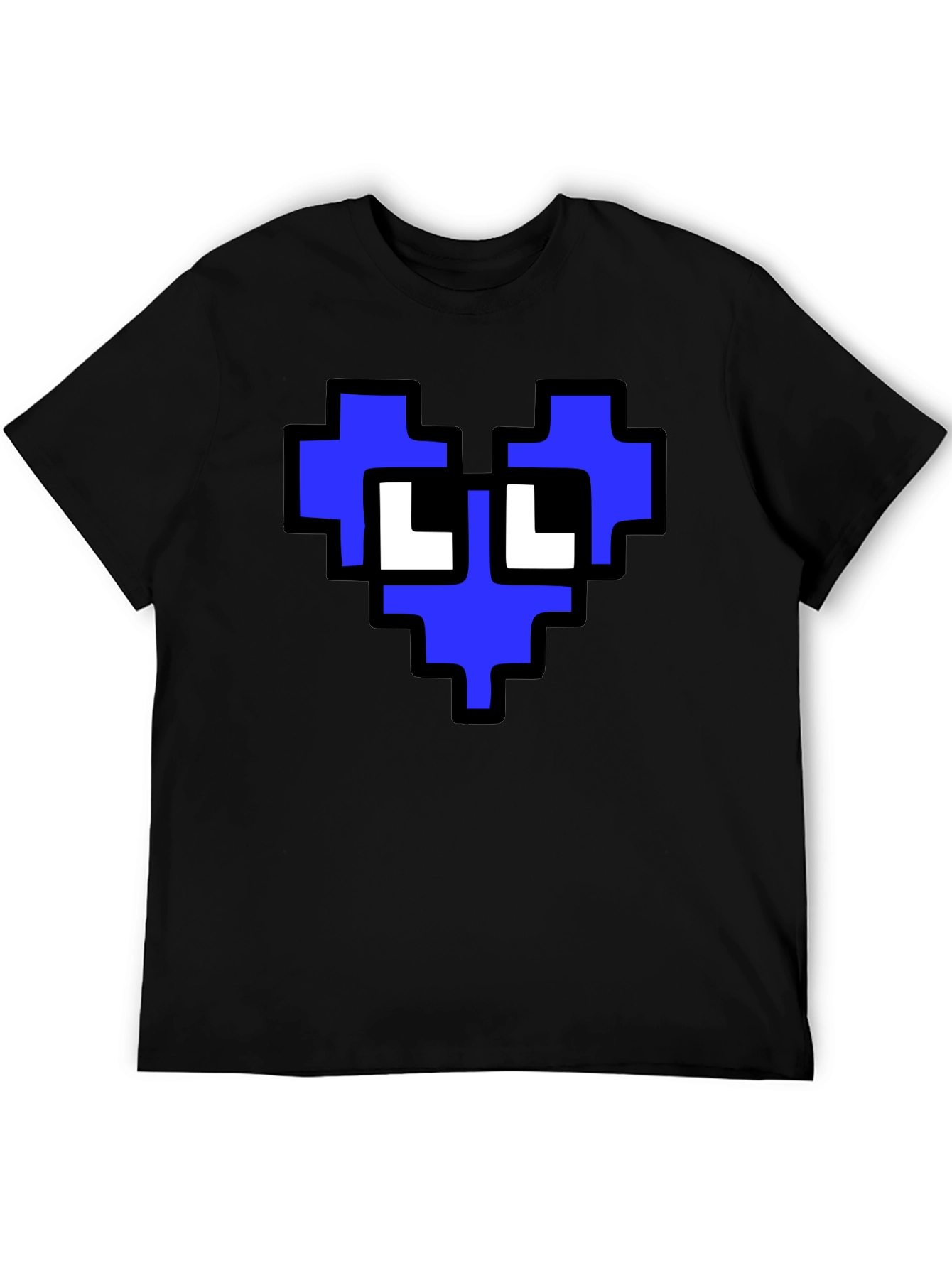 Pixel Heart Graphic T-Shirt - Blue and White Design