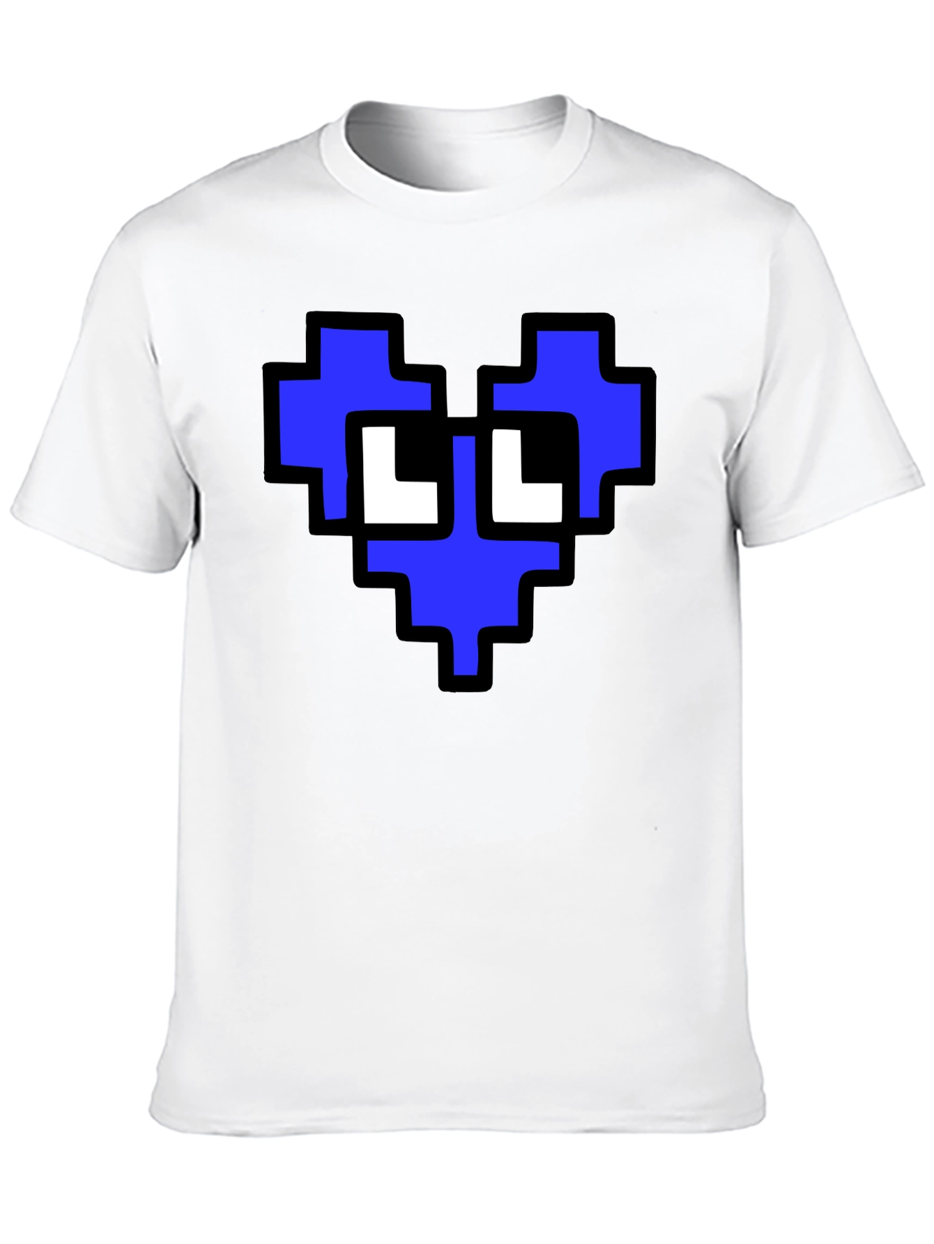 Pixel Heart Graphic T-Shirt - Blue and White Design