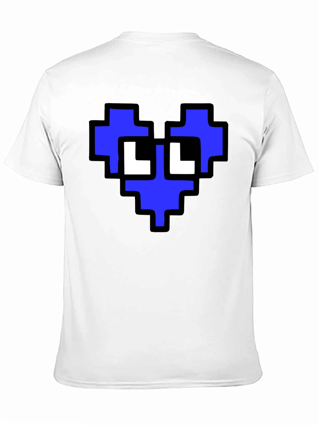 Pixel Heart Graphic T-Shirt - Blue and White Design