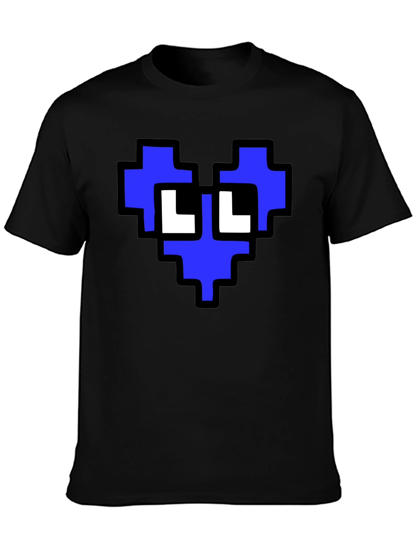 Pixel Heart Graphic T-Shirt - Blue and White Design