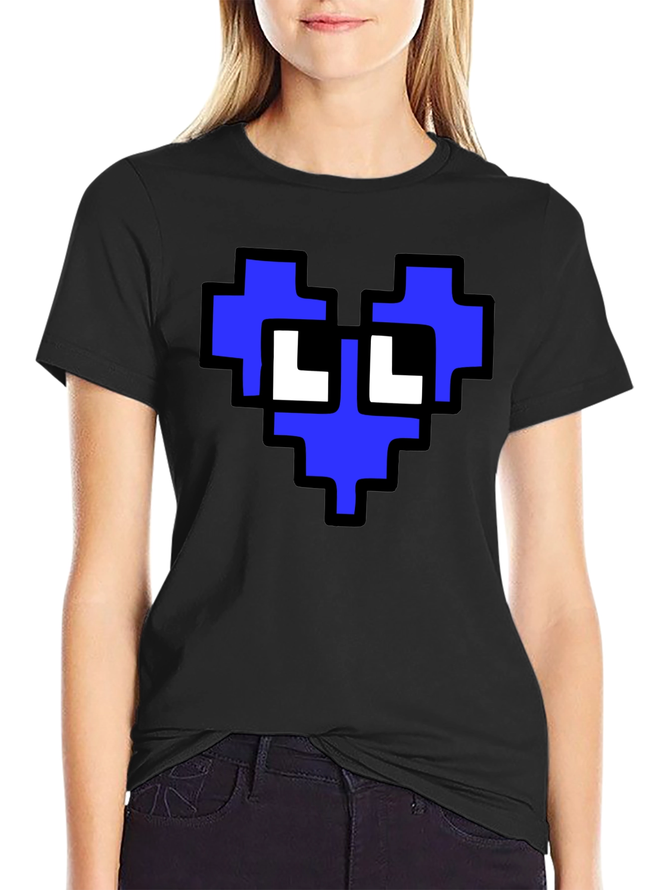 Pixel Heart Graphic T-Shirt - Blue and White Design