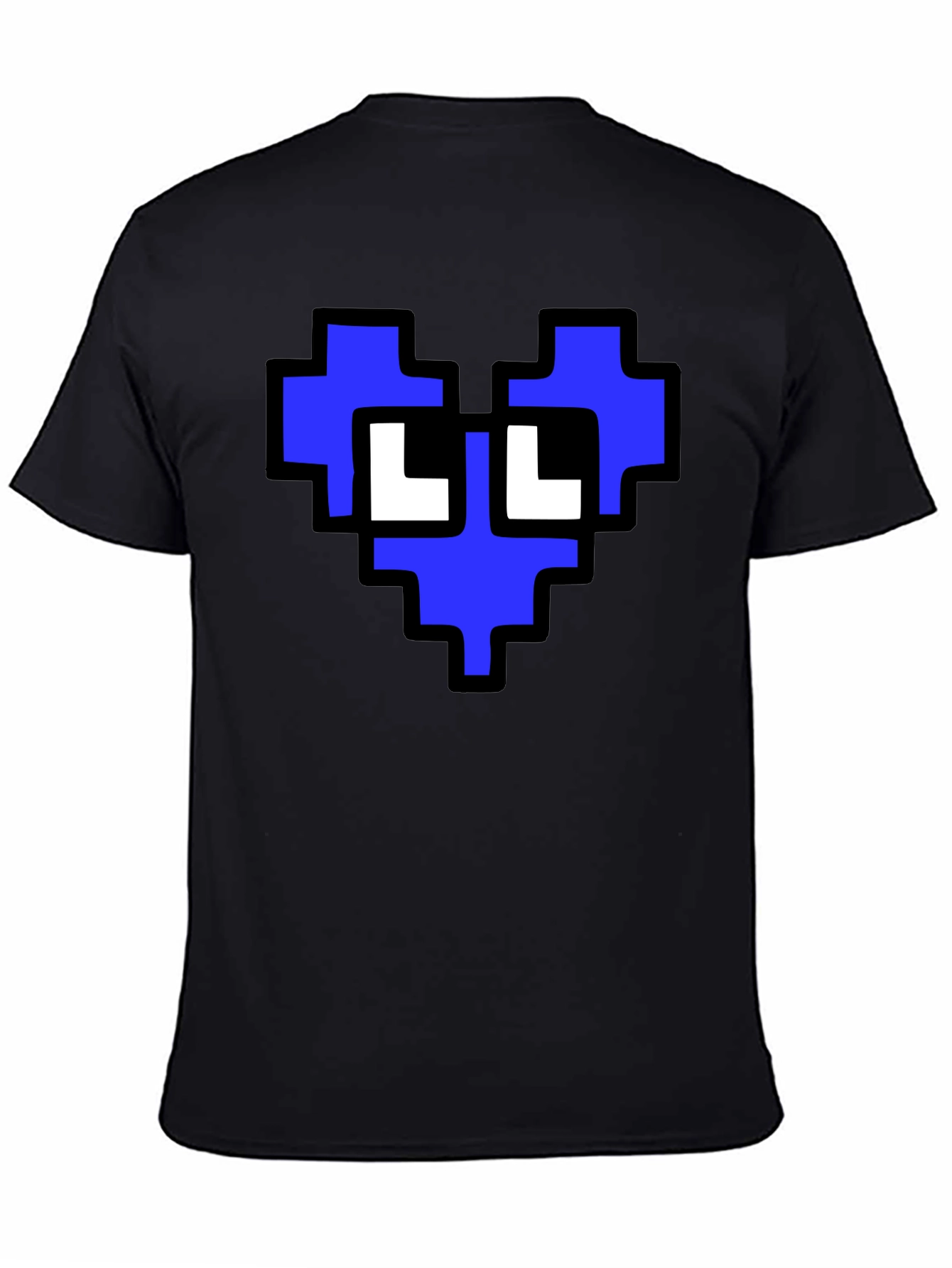 Pixel Heart Graphic T-Shirt - Blue and White Design
